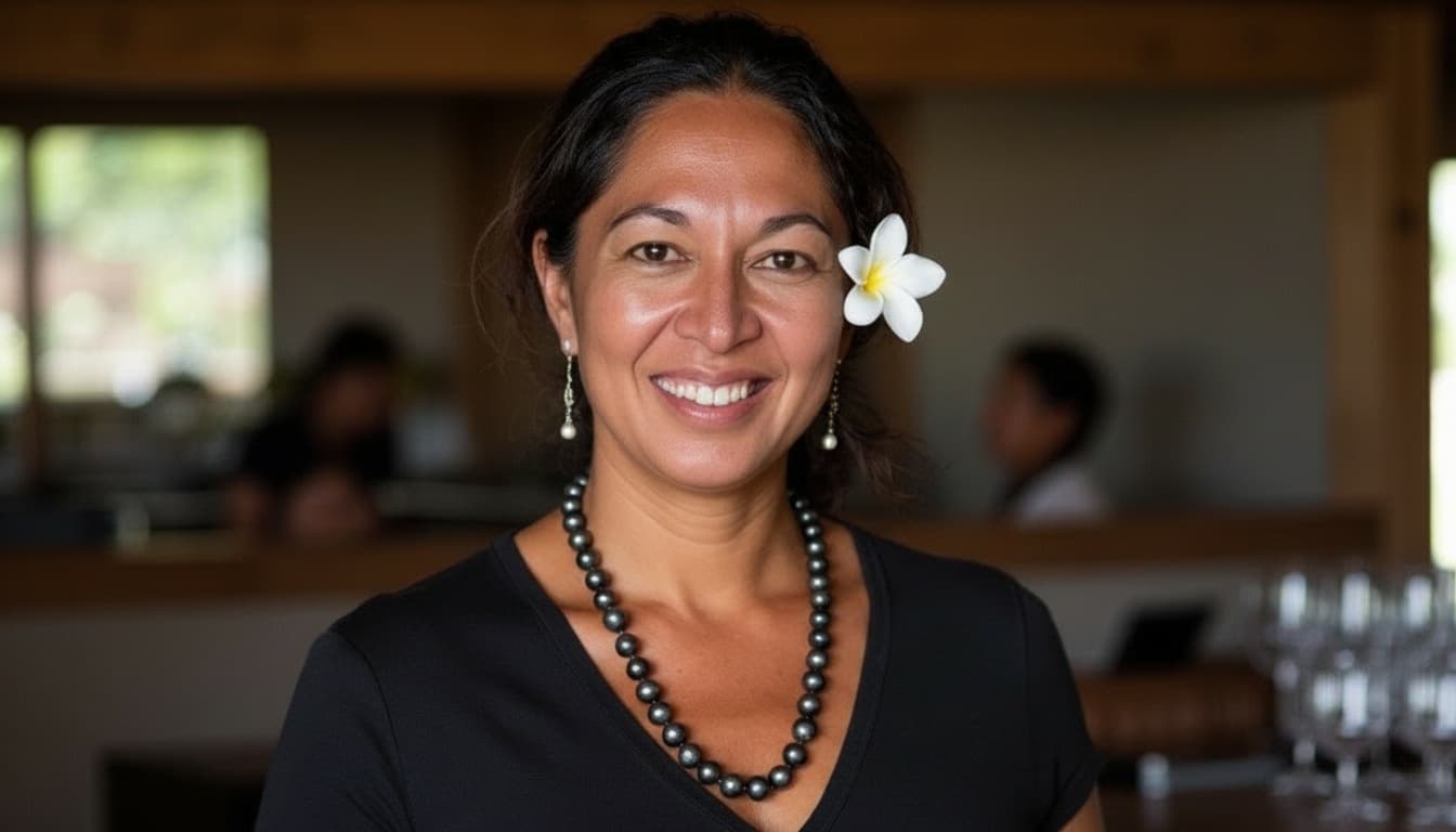 Winemaker Tatiana Vander Velde behind the bar at the Polynesian Girl tasting room